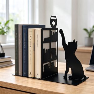 cat bookend books left panel