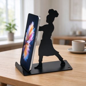 phone stand woman dining